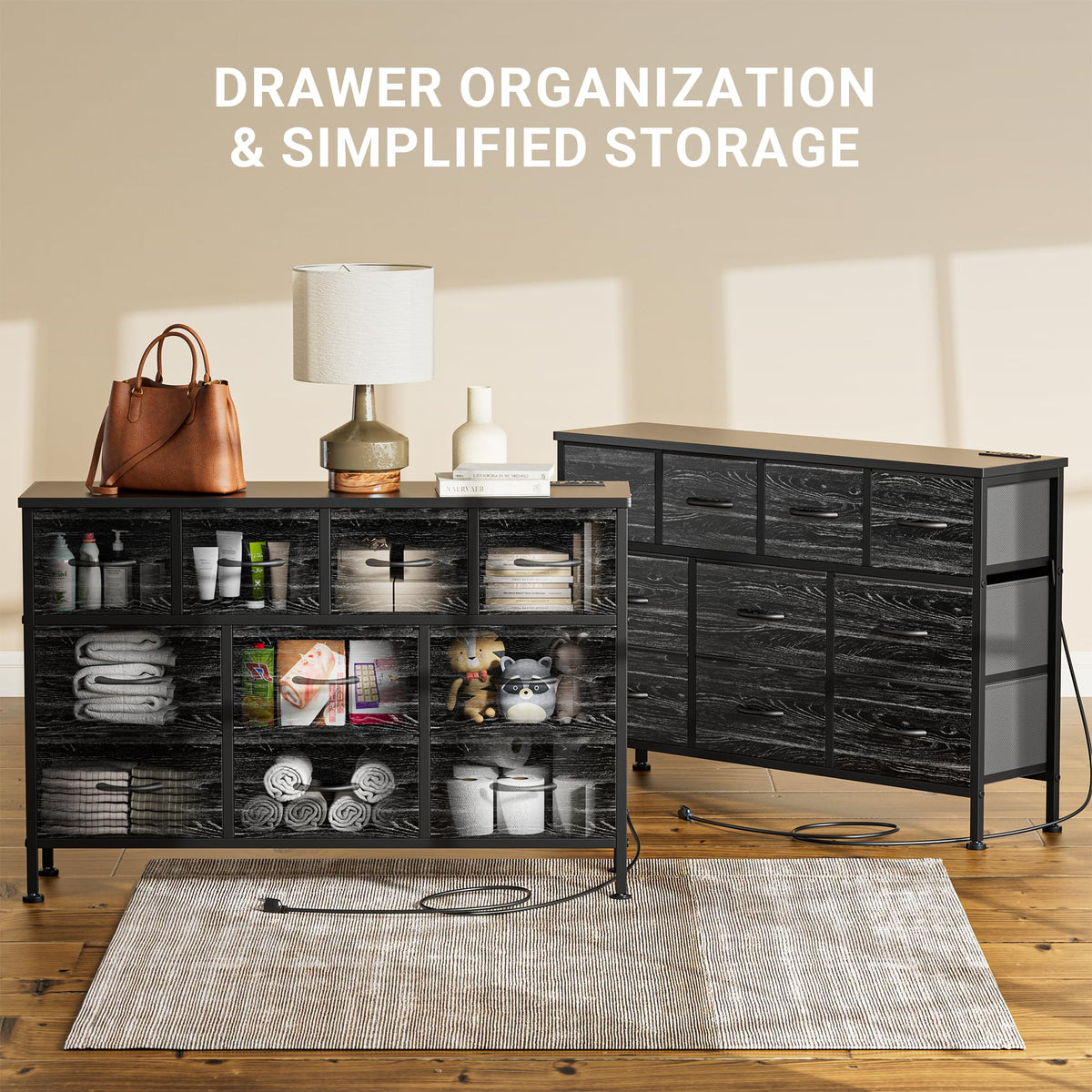 Black 10 Drawer Fabric Dresser G440