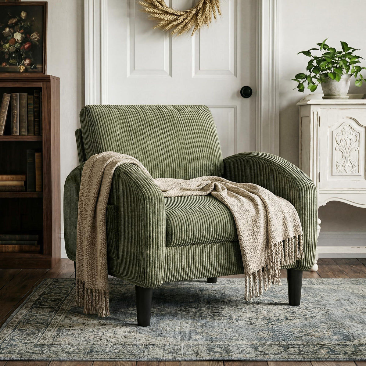 Green Accent Chair with Side Pockets C2938