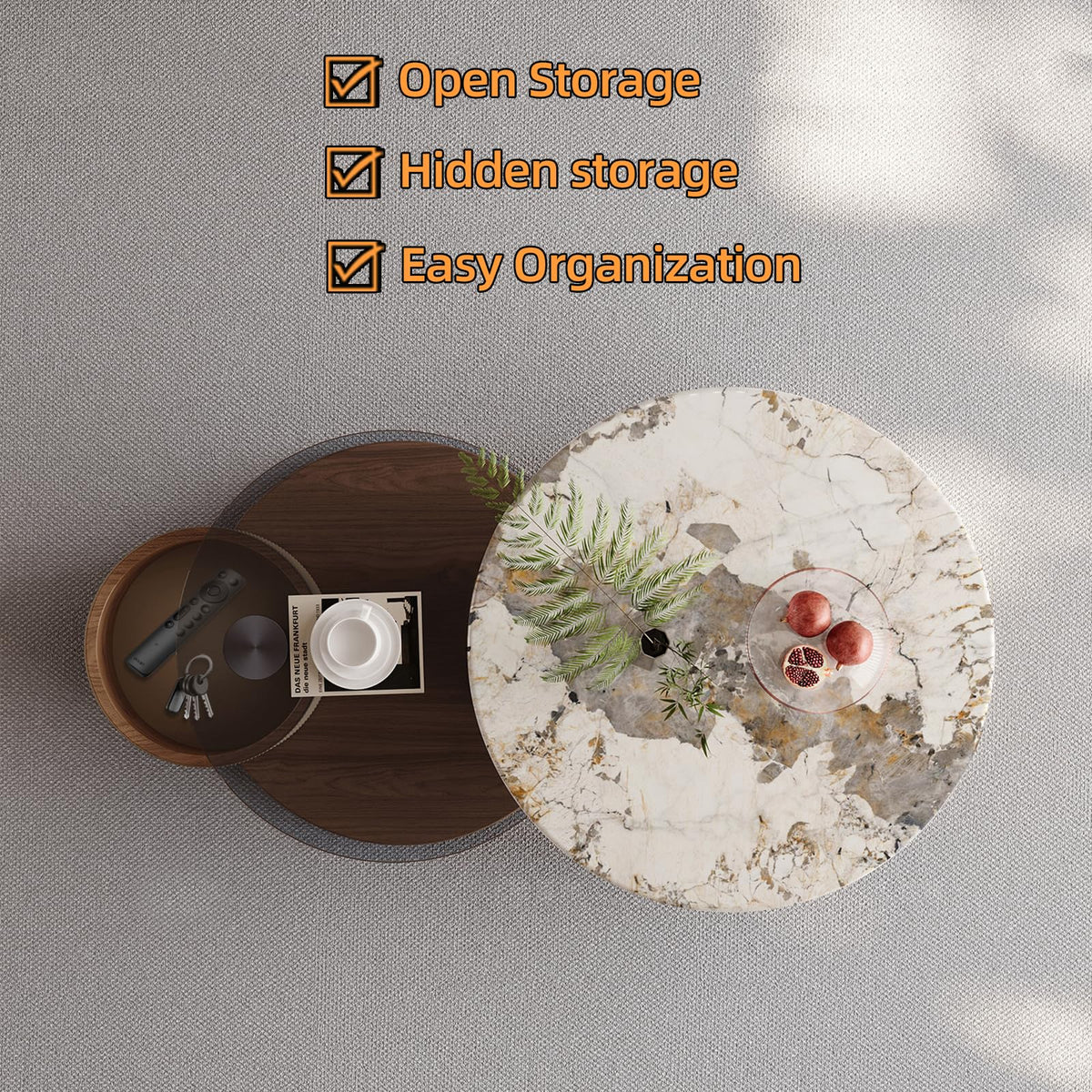 Round Expandable Coffee Table with Hidden Storage J59232