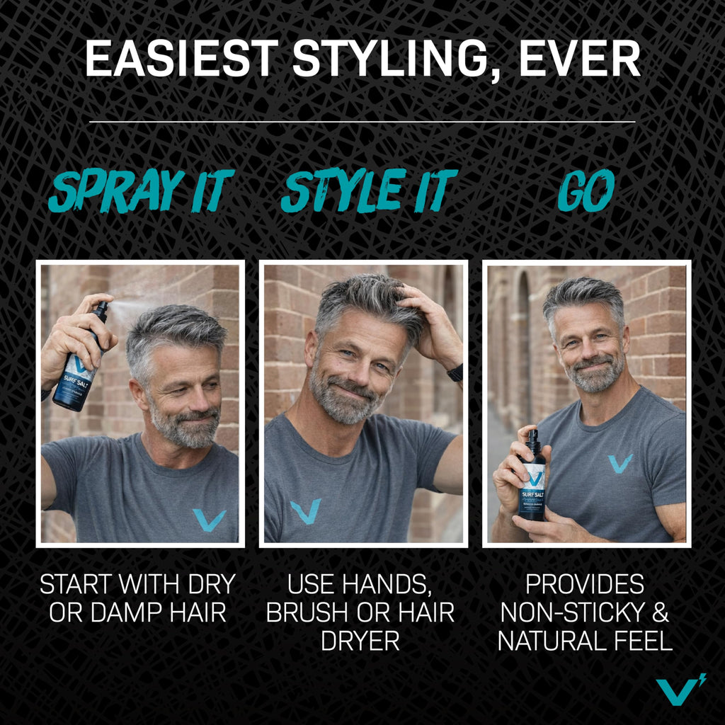 Sea Salt Spray for Men, Hair & Beard Volumizing Texture Spray with Activated Charcoal, Sea Kelp & Green Tea, Fragrance Free Refill, 30 Fl Oz Y8790