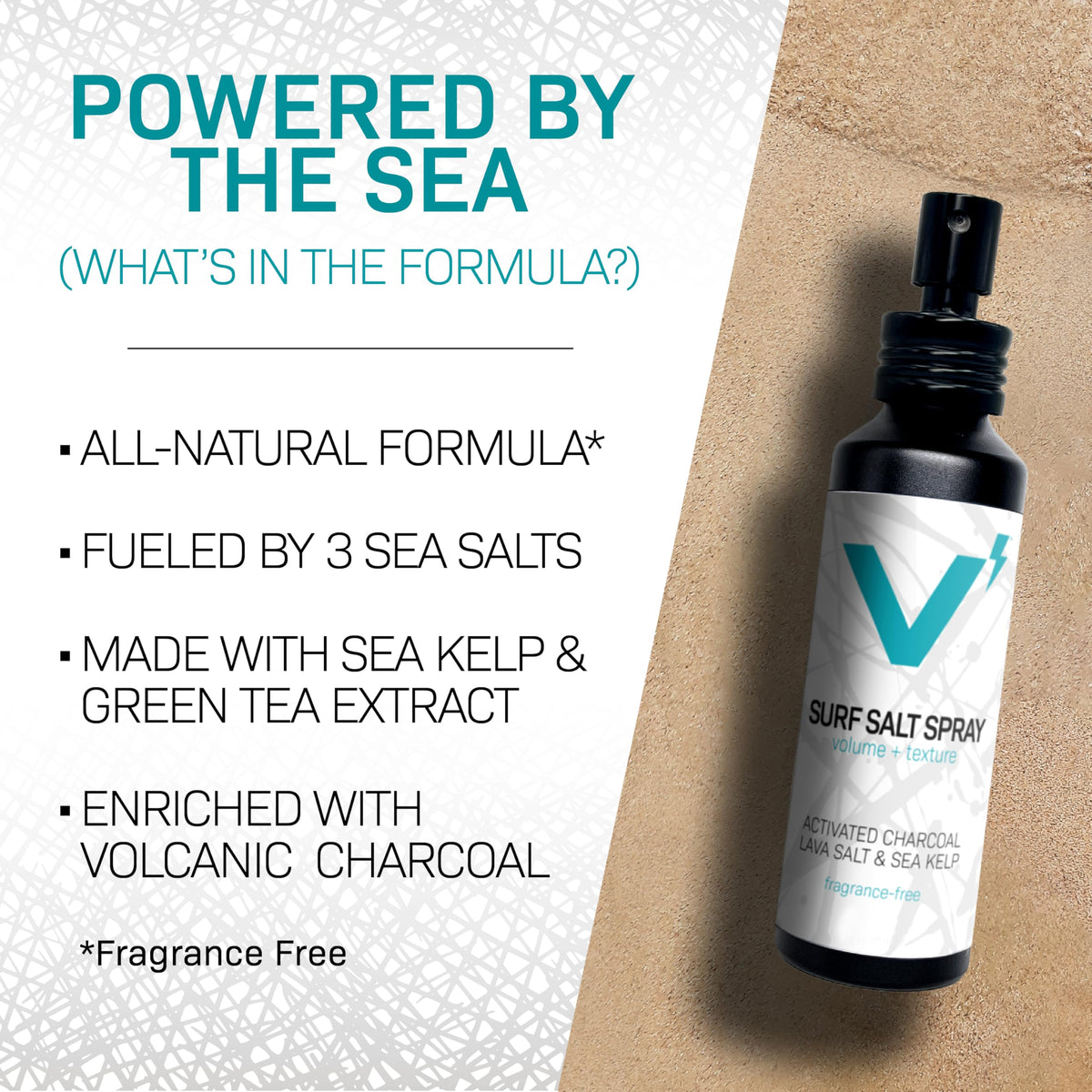 Sea Salt Spray for Men, Hair & Beard Volumizing Texture Spray with Activated Charcoal, Sea Kelp & Green Tea, Fragrance Free Refill, 30 Fl Oz Y8790