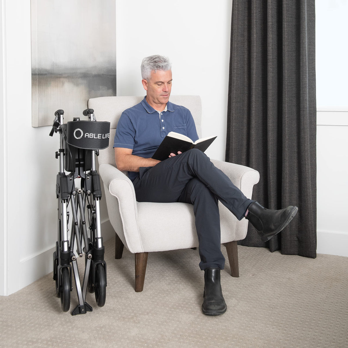 Heavy Duty Folding 4-Wheel Rollator with Extra Wide Seat and 8-inch Wheels, Black Walnut H889