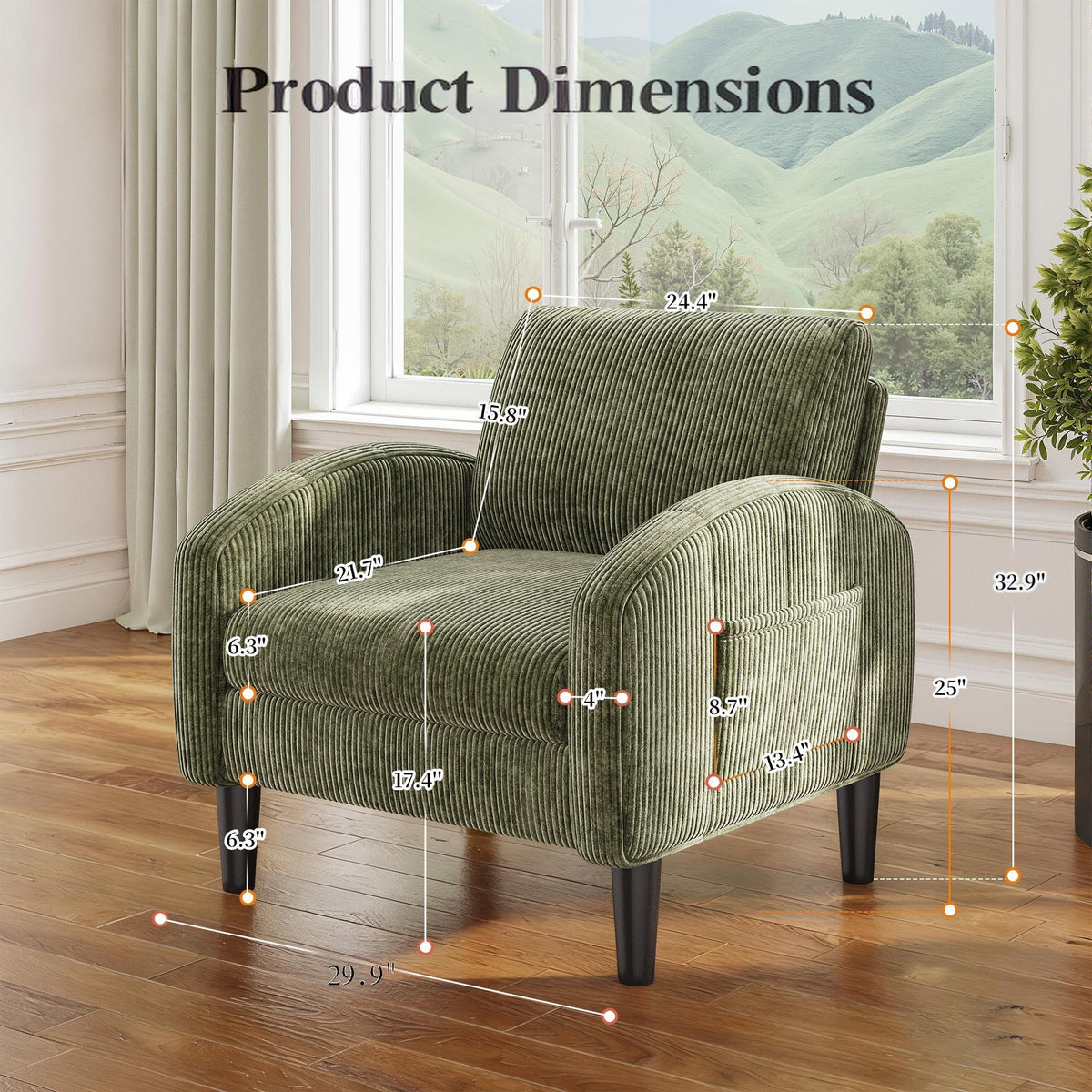 Green Accent Chair with Side Pockets C2938