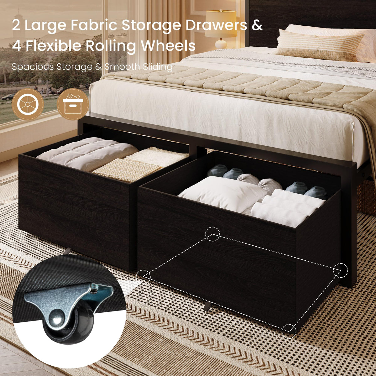 Twin LED Bed Frame with 2 Storage Drawers G131