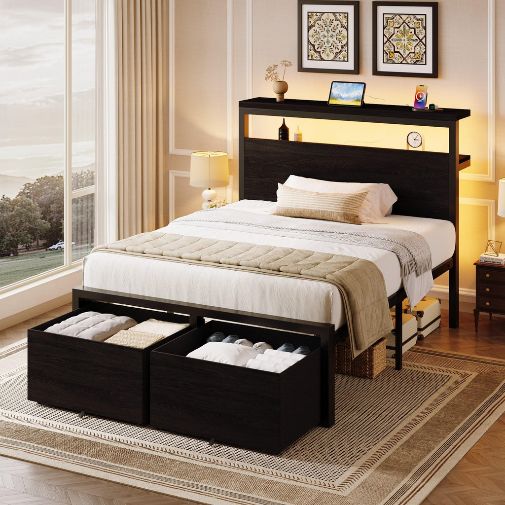 Twin LED Bed Frame with 2 Storage Drawers G131
