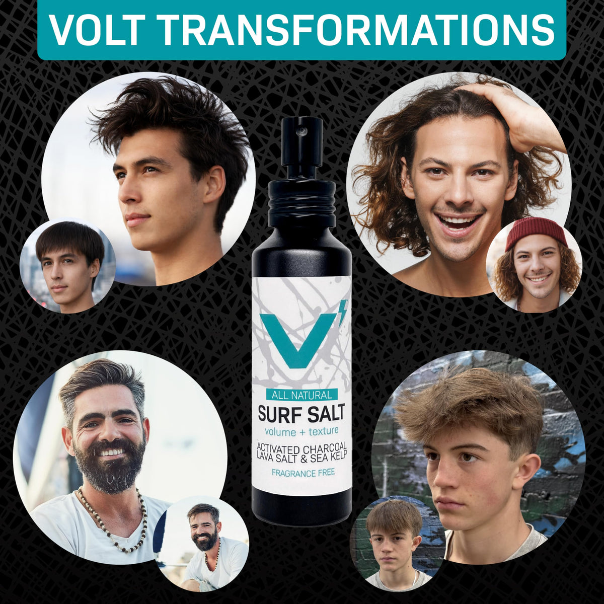 Sea Salt Spray for Men, Hair & Beard Volumizing Texture Spray with Activated Charcoal, Sea Kelp & Green Tea, Fragrance Free Refill, 30 Fl Oz Y8790