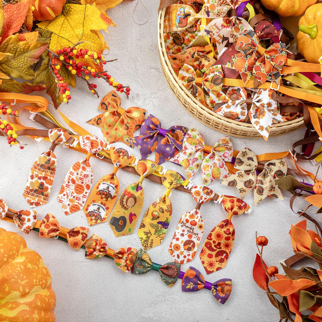 100 Pieces Fall Thanksgiving Day Dog Bow Tie Collar Set B729870