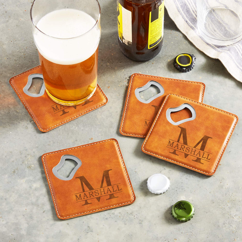 Black Set of 4 Bottle Opener Coaster X703842