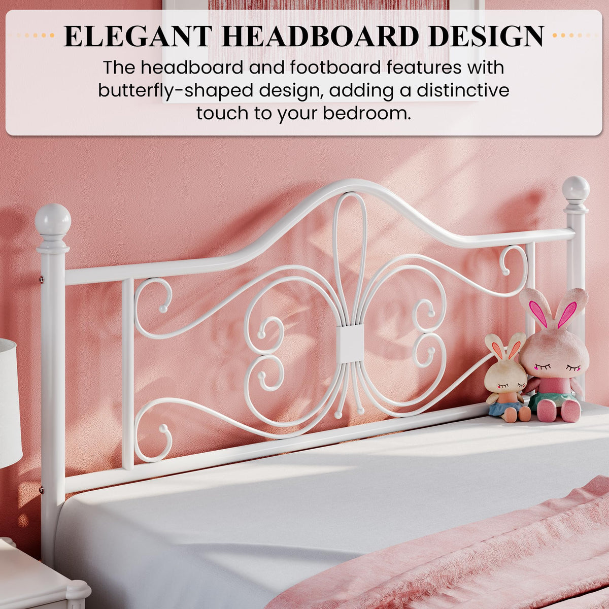 Full Size White Metal Bed Frame with Headboard M120917
