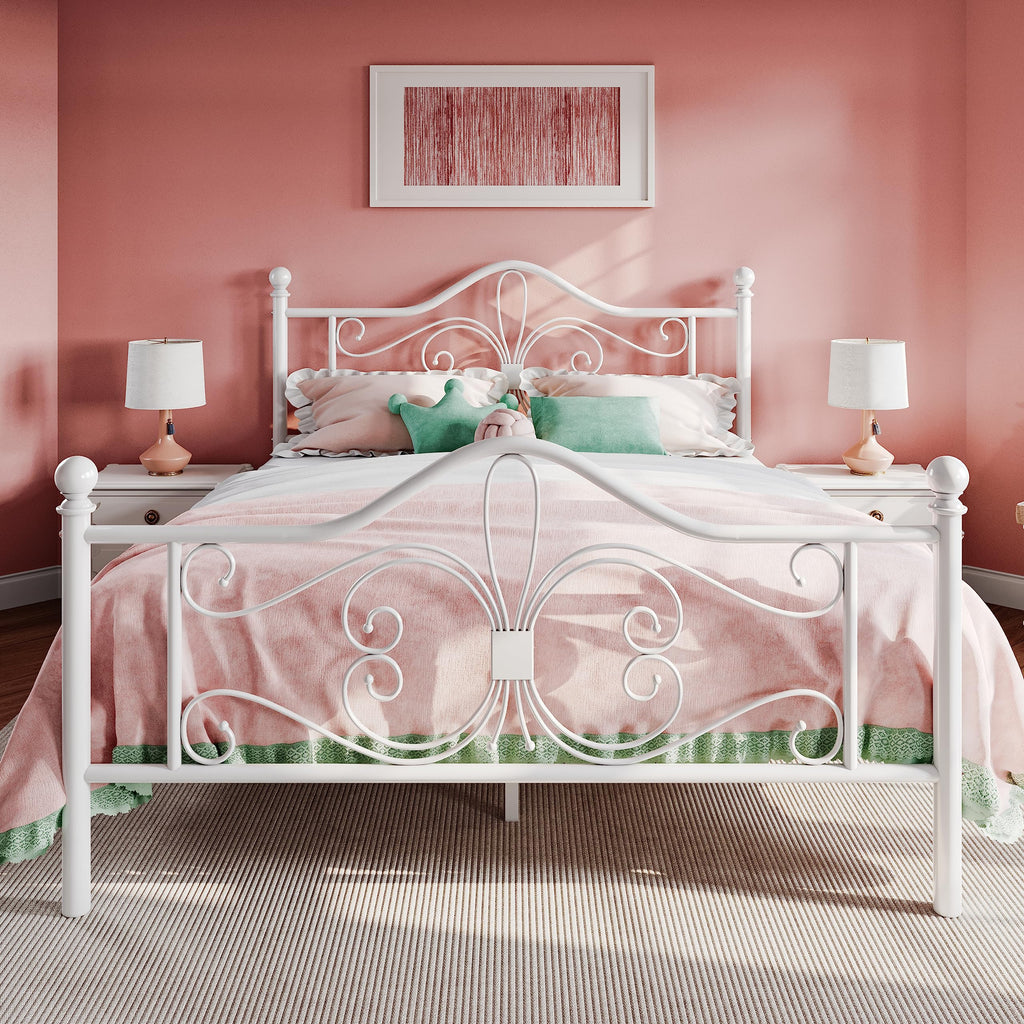Full Size White Metal Bed Frame with Headboard M120917