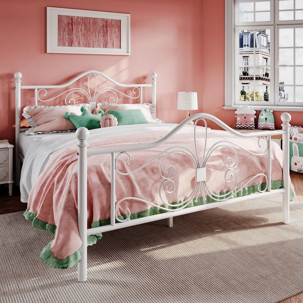 Full Size White Metal Bed Frame with Headboard M120917